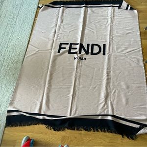 NWT Fendi Logo Fringe Cashmere Blanket